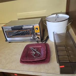 Toaster, tray, small pail