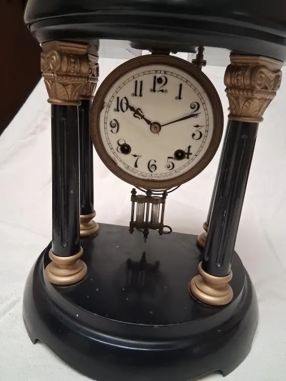 Black Architectural Column Mantel Clock with Expos