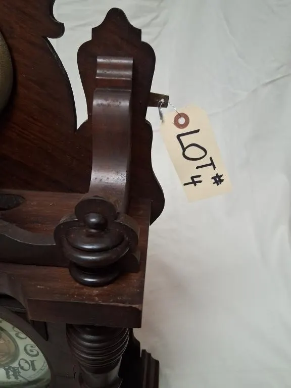 Ornate Carved Wood Mechanical Shelf Clock with Gon