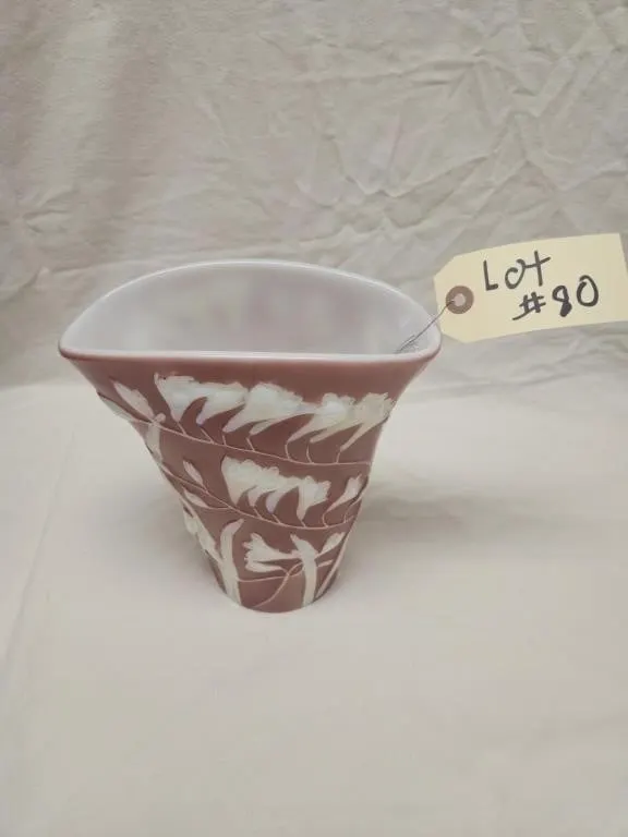 Rose and White Bird-and-Botanical Relief Art Glass