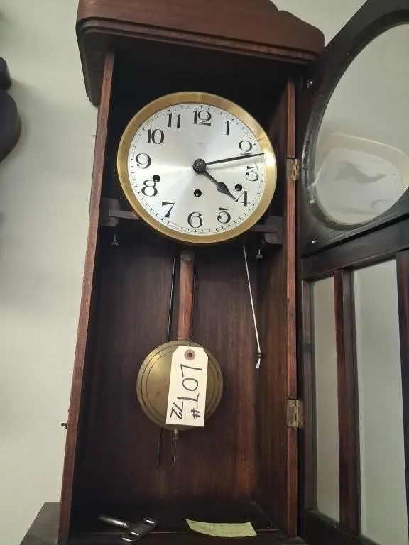 Wood Wall Clock with White Arabic Dial and Pendulu
