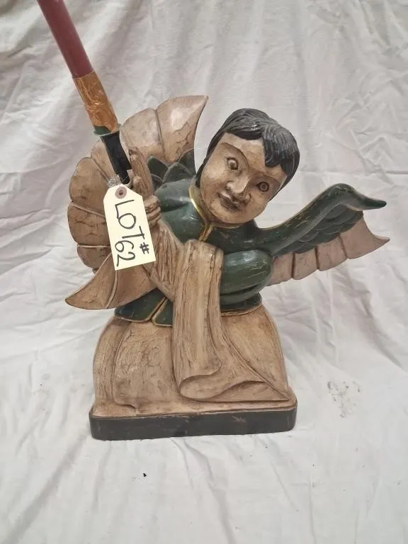 Carved Angel Candleholder with Red Taper