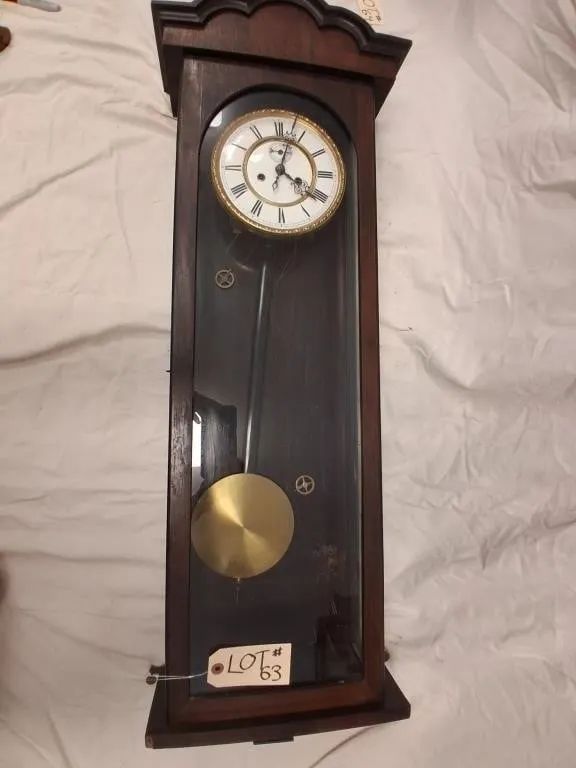 Tall Wood Wall Regulator Clock with Brass Pendulum