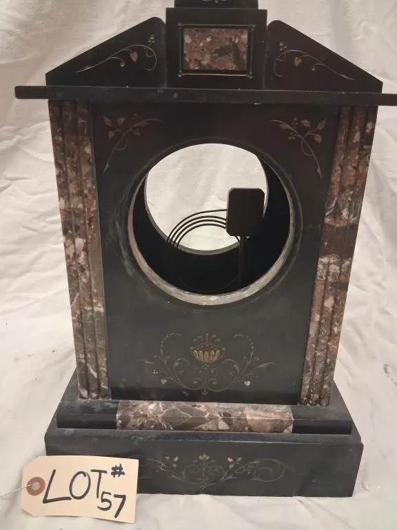 Black Marbleized Mantel Clock Case and Components