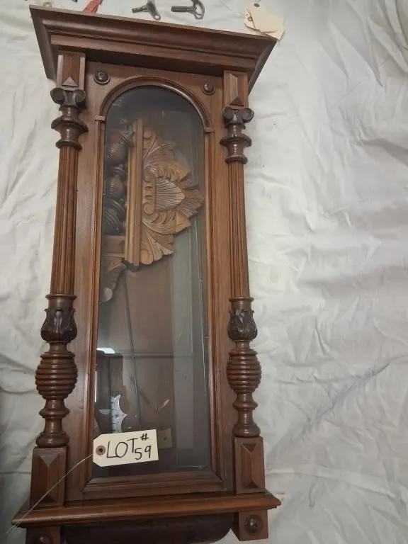 Tall Narrow Wood Wall Clock with Decorative Glass