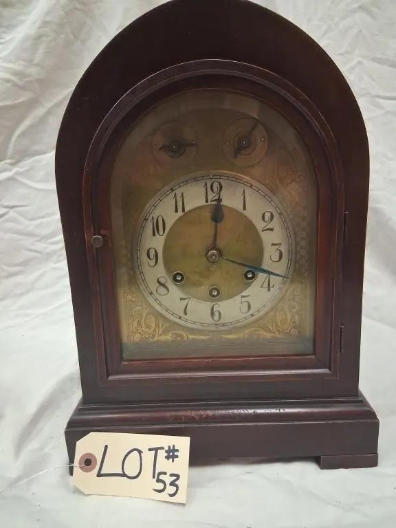 Wood Mechanical Mantel Clock with Dual Upper Selec