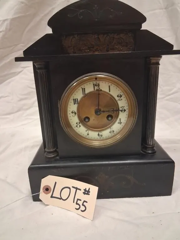 Black Architectural Mechanical Mantel Clock with C