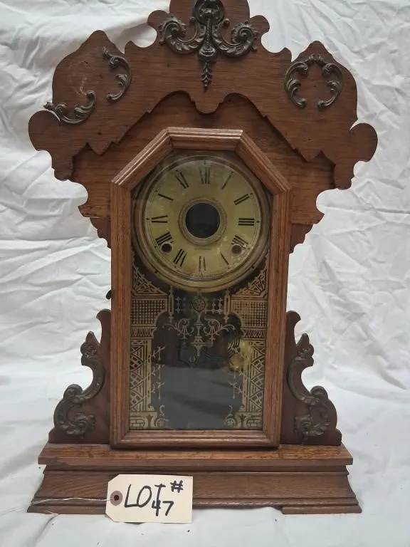 Seth Thomas Wood Wall Clock with Decorated Glass