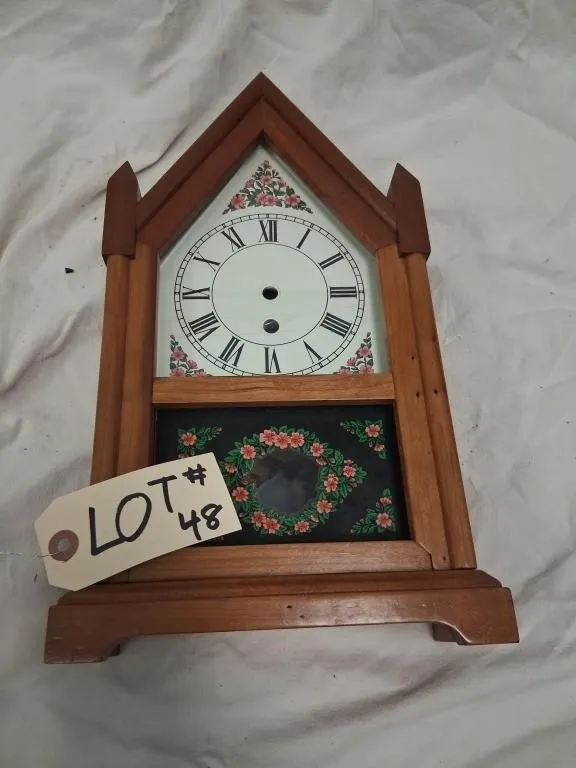 Floral-Painted Cottage-Style Wood Clock