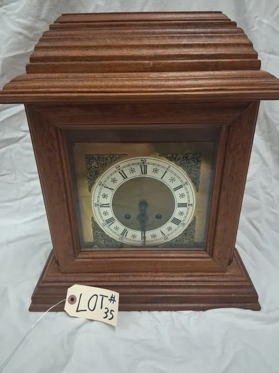 Wood Bracket-Style Mantel Clock with Decorative Br