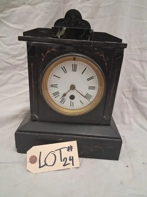 Black Architectural Mantel Clock with White Roman-
