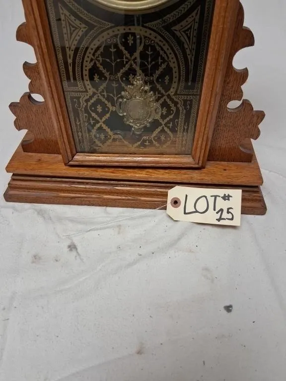 Ornate Oak Gingerbread-Style Mantel Clock with Dec