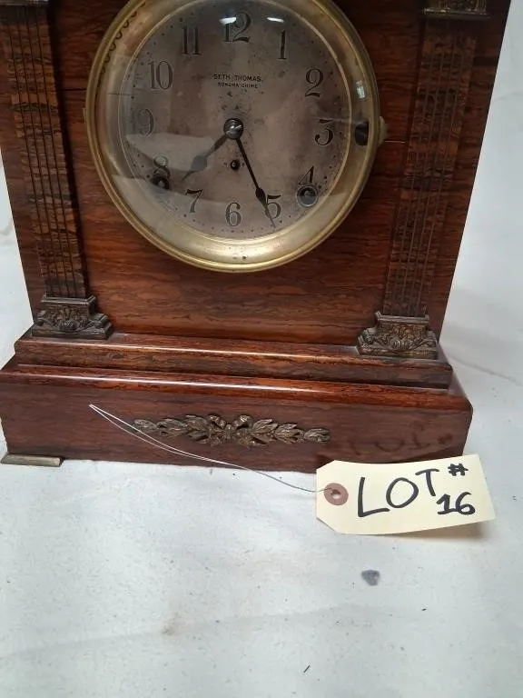 Seth Thomas-Marked Dark Wood Mantel Clock with Col