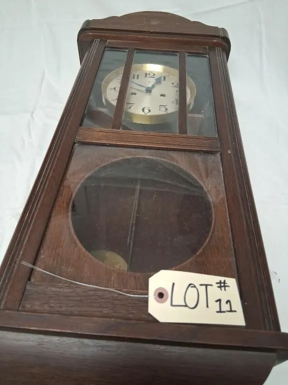 German-Market Wood Wall Clock with Enamel Dial and