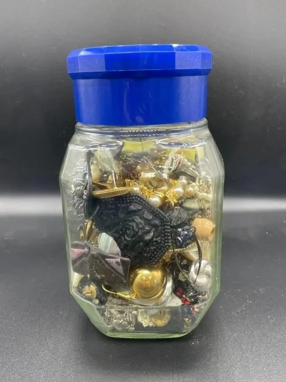 Jar of Assorted Vintage Jewelry