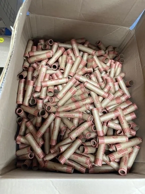 Box of Empty Penny Rolls