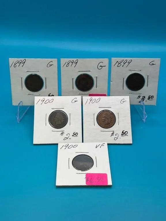 3 - 1899 & 3 - 1900 Indian Head Cents