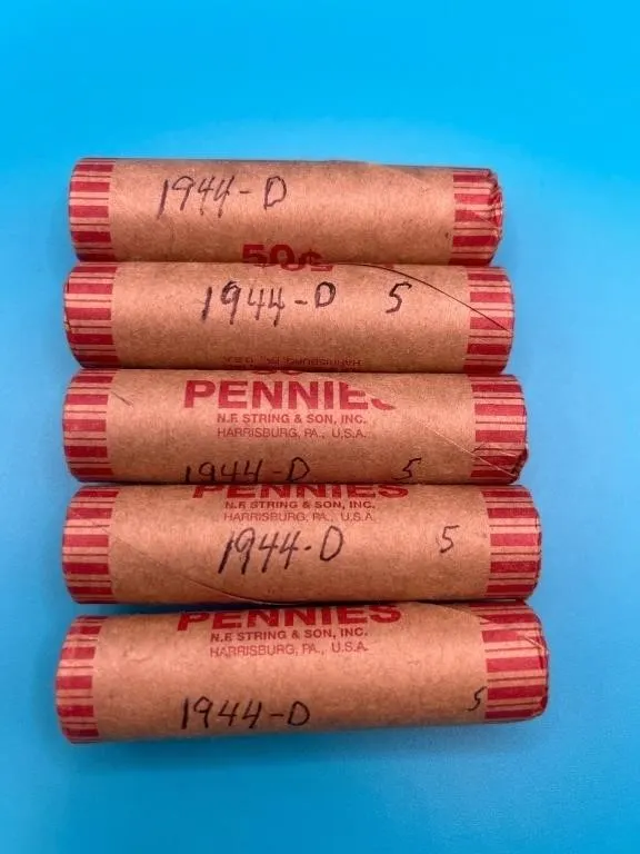 5 Rolls - 1944D Wheat Cents