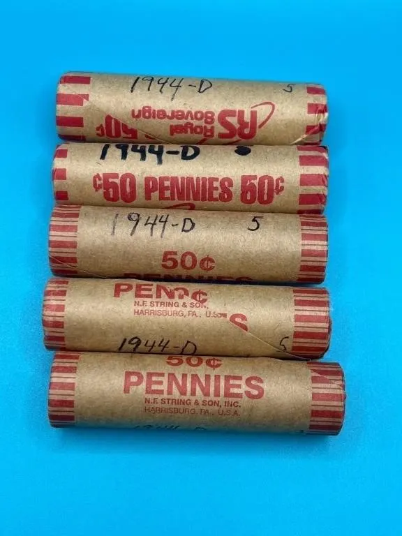 5 Rolls - 1944D Wheat Cents