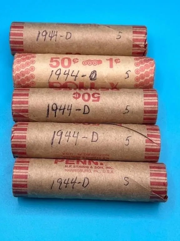 5 Rolls - 1944D Wheat Cents