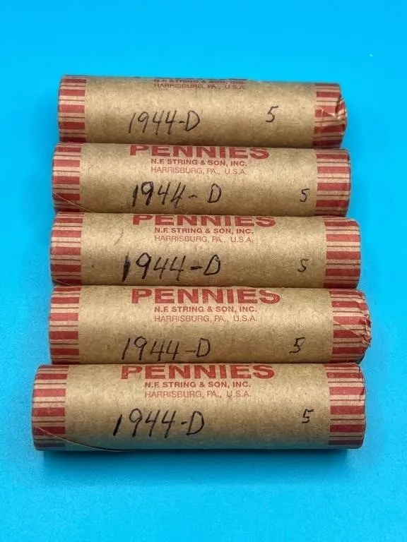 5 Rolls - 1944D Wheat Cents