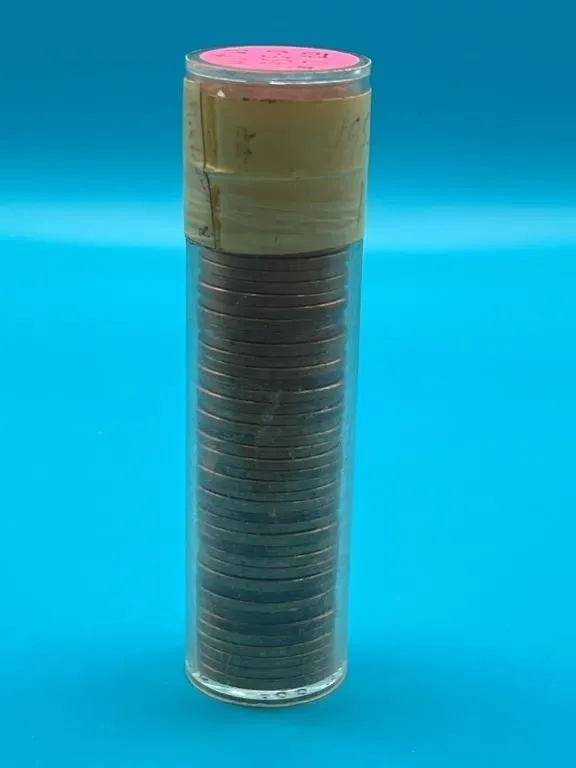 Tube of 1955D Lincoln Wheat Cents - Marked as