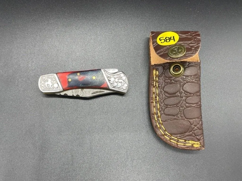 Folding Knife w/Leather Sheath