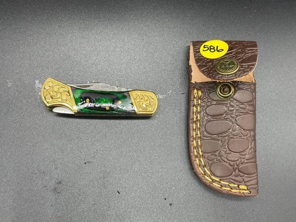 Folding Knife w/Leather Sheath