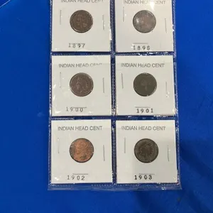 Set of 6 Vintage Indian Head Cents (1897-1903)