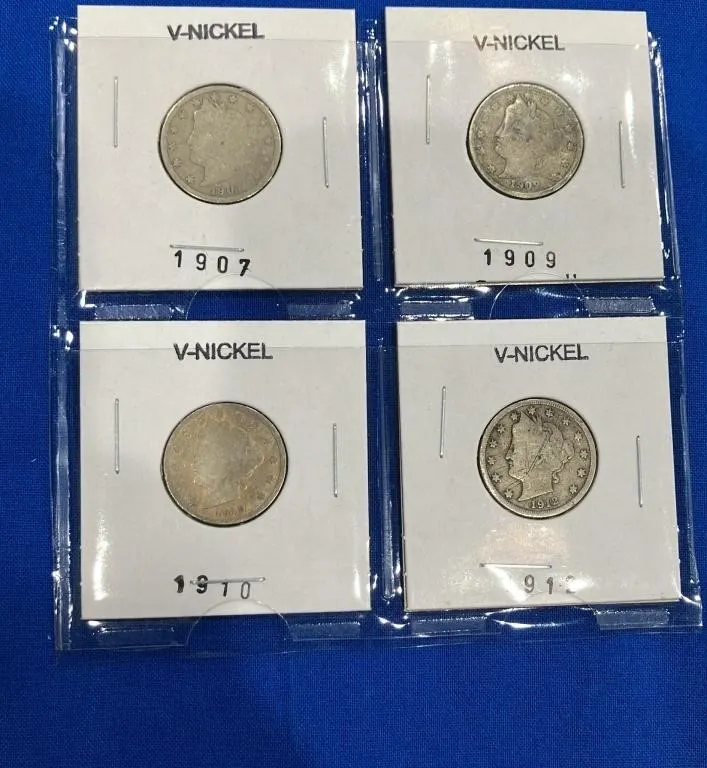 Set of Four Liberty Head V Nickels (1907-1912)