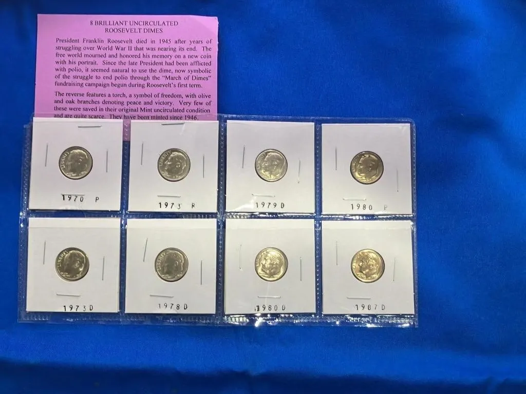8 Brilliant Uncirculated Roosevelt Dimes