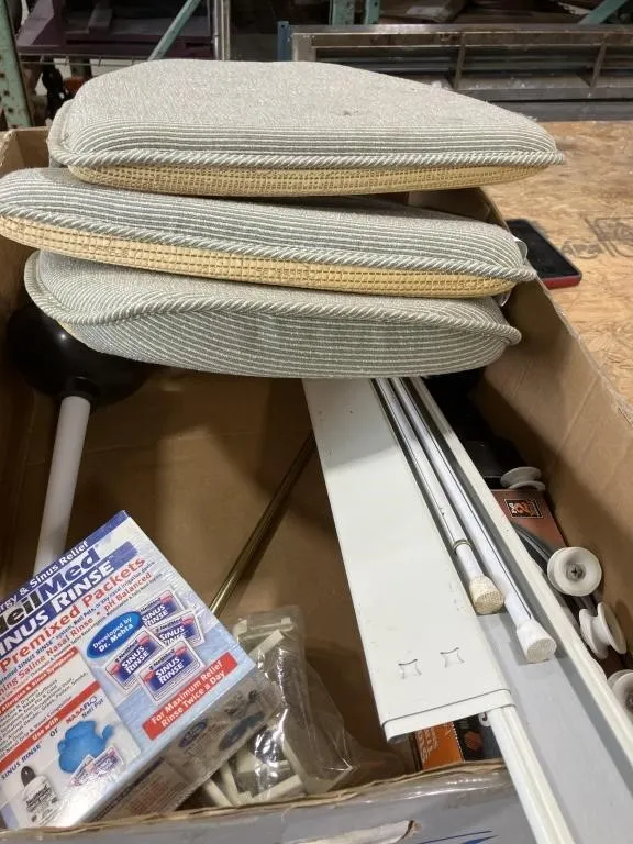 Variety lot, chair cushions, curtain rods, travel