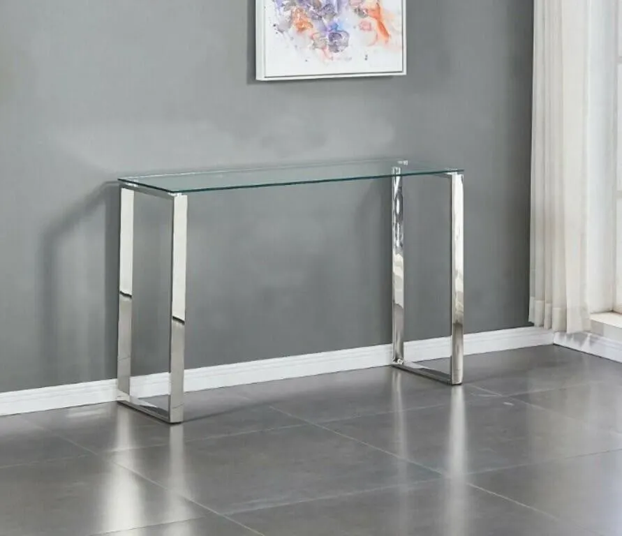 Xcella Glass Console Table with Chrome Stainless
