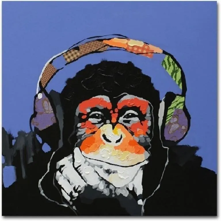 Hand Painted Painting on Canvas Pop Art Cute Monkg