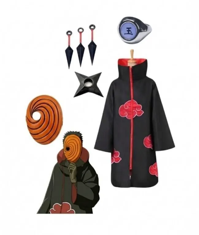 Naruto Obito Costume with Mask Latex Ninja Anime
