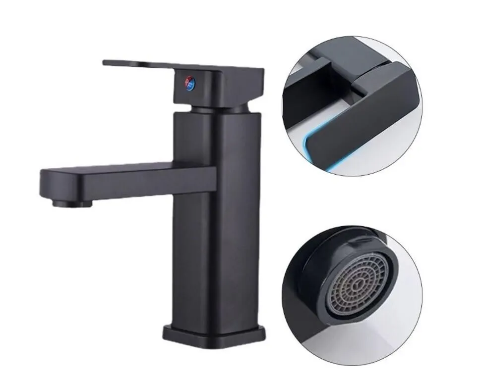 Bathroom Counter Basin Square Base Faucet Black