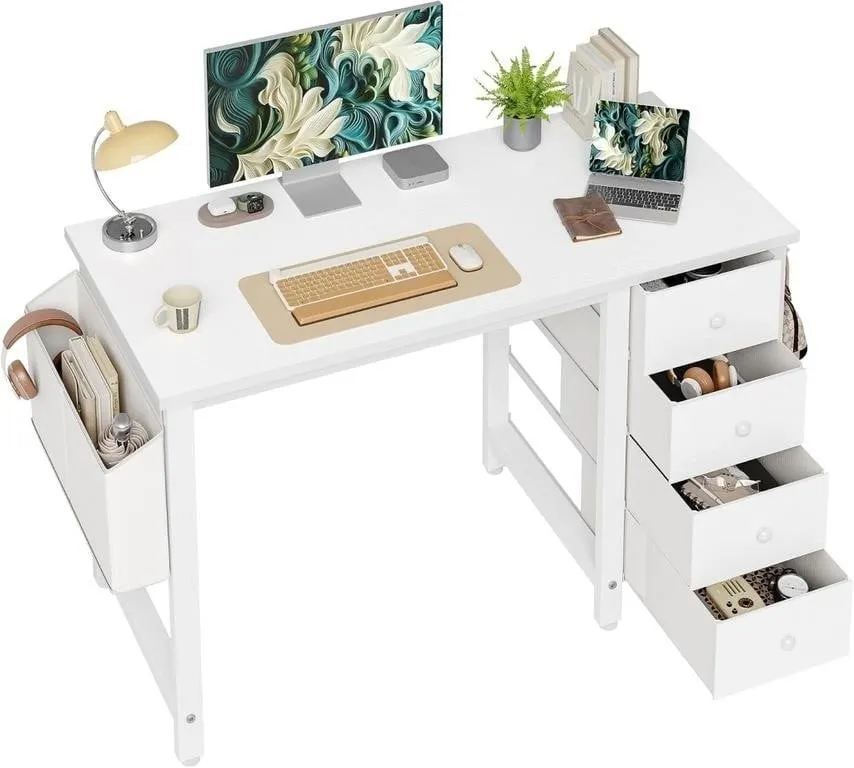 BEXEVUE Small Reversible Desk with 4 Drawers