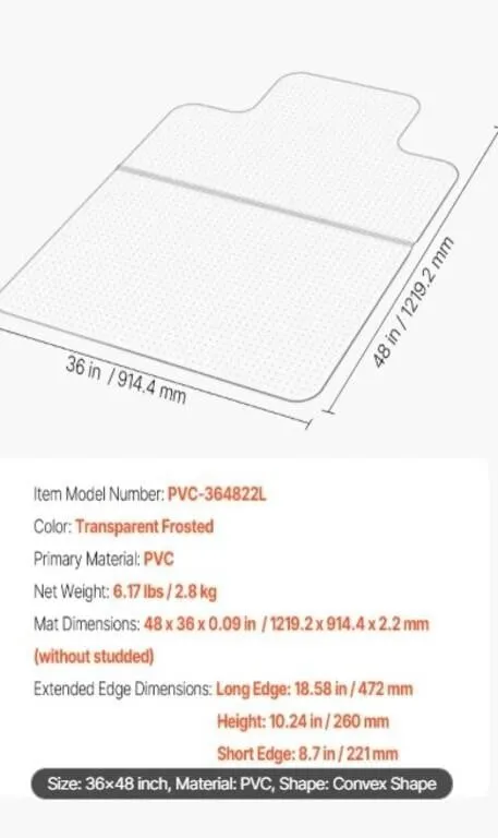 VEVOR Chair Mat with Lip, 36 x 48-inch