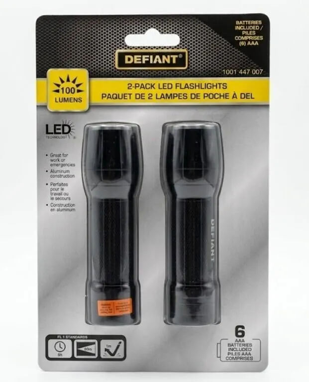 2-pack of Defiant brand LED flashlights