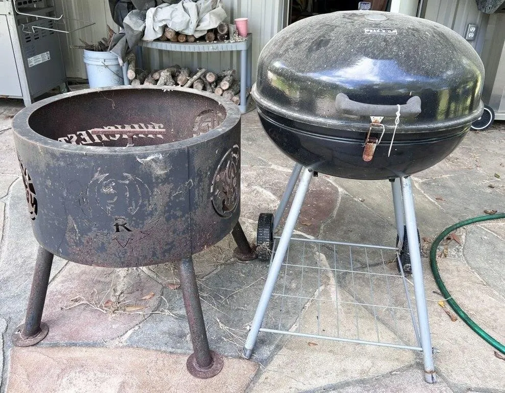 charcoal grill and fire pit