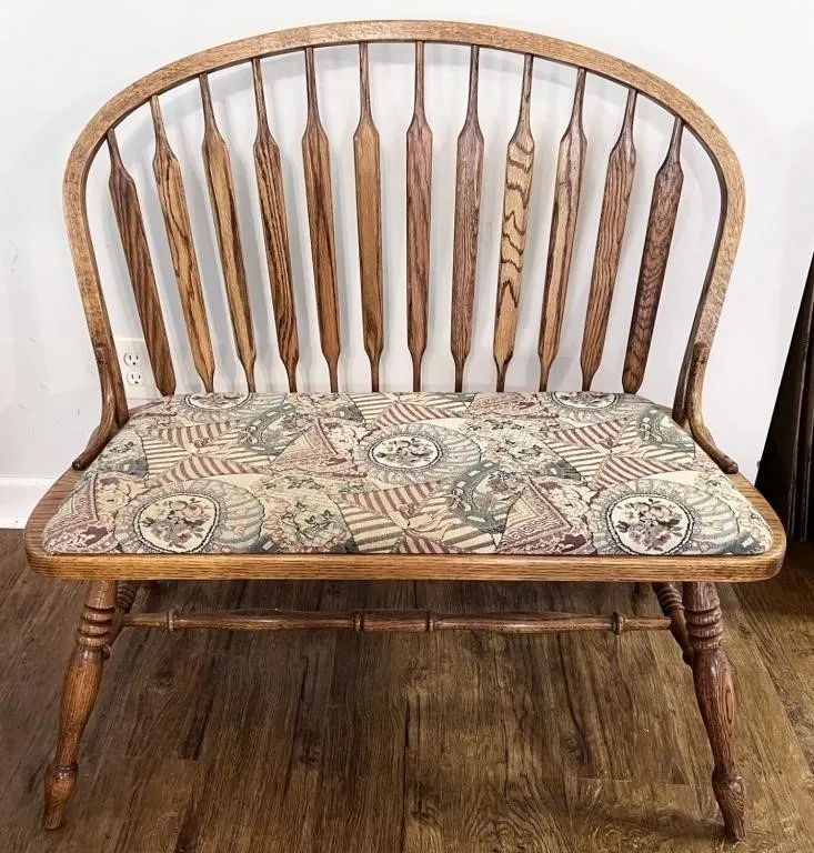 wood bench with padded seat