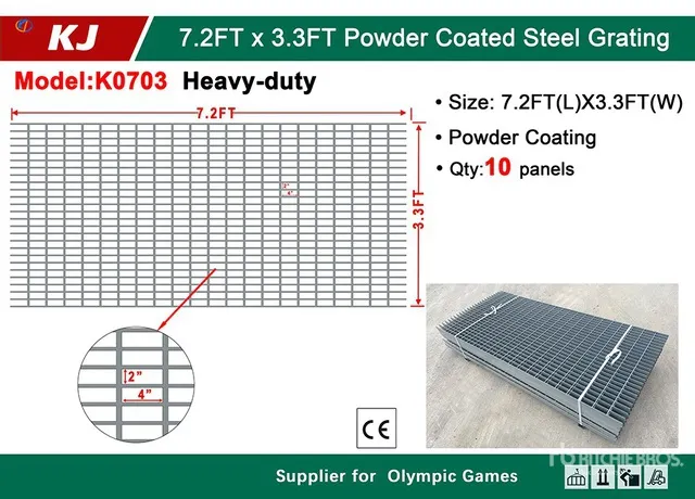 Quantity of (10) 2026 KJ K0703 3 ft x 7 ft Steel Grating (Unused)