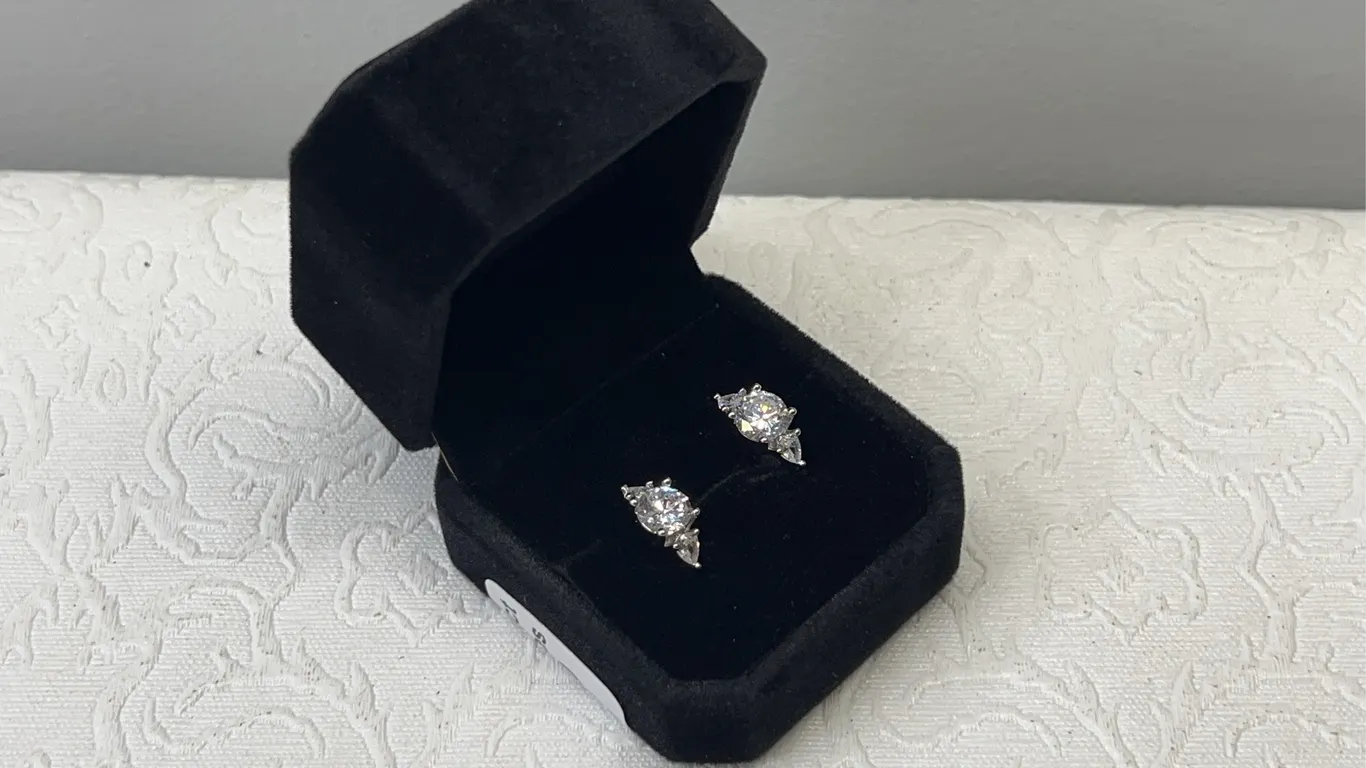 Platinum Plated 1.0ct Each W/ Pear Sidestone Simulated Diamond (CZ) Huggie Earrings