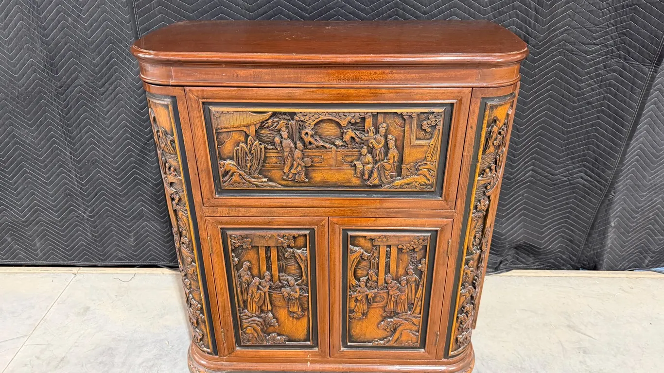 Vintage Asian Hand-Carved Cocktail Cabinet