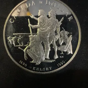 1990 Canada Dollar Coin, Henry Kelsey Commemorative, 23g, .500 Silver, Queen Elizabeth II