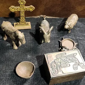 Ceramic Animal Figurines, Cross, Small Bowl, Box and Dish Assortment