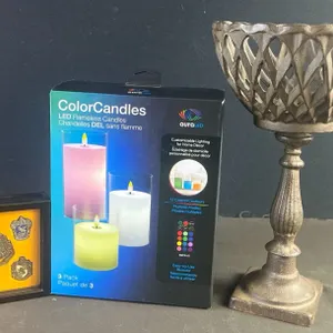 Harry Potter House Pin Set in Case, AuraLED ColorCandles 3 Pack, Metal Pedestal Bowl