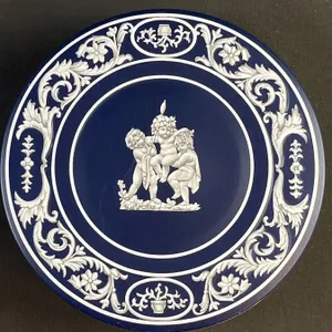 Huntley & Palmers "Greek Cherubs" Biscuit Tin, Blue and White, Inspired by Wedgwood Design