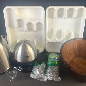 Kitchenware Assortment: Kettle, Cuisinart Egg Cooker, Bowls, Bins, Scrubbers, More