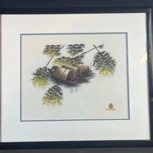 Framed Vietnamese Silk Embroidery Signed Tri-XQ 2000 Landscape Scene